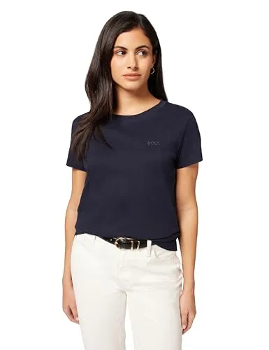 BOSS ORANGE Esogo Premium Damen T-Shirt - Damen Shirt in Dunkelblau, slim fit und hüftlang. Aus 100% Baumwolle für hohen Tragekomfort. Ideal für einen lässigen Look mit Logo-Applikation.
