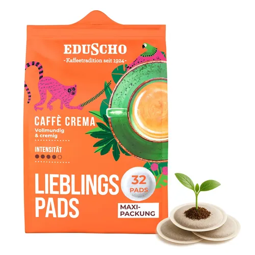 Eduscho Lieblingspads Caffè Crema - 32 Pads - Kaffeekapseln & Pads, vollmundiger und cremiger Geschmack, ideal für alle Pad-Maschinen geeignet.