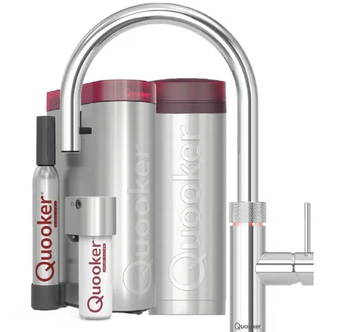 Quooker COMBI & CUBE | Flex CHR (verchromt glänzend) - Armaturen mit integriertem Wasserkocher und Cube-Filter für sprudelndes Wasser, ideal für moderne Küchen.