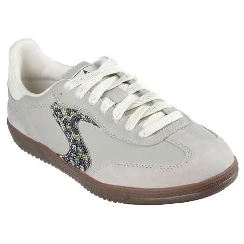 SKECHERS Hotshot Shimmering Spots Damen Sneaker, Gr. 38, grau - Sportliche Retro Sneaker aus Lederimitat und Veloursleder mit glitzerndem Animal-Einsatz und Skechers Air-Cooled Memory Foam für optimalen Tragekomfort.