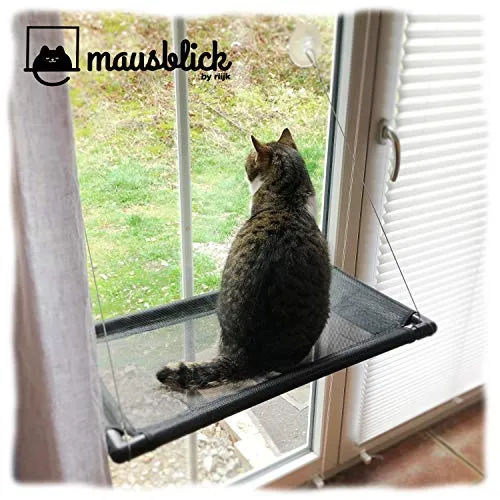 riijk Katzen-Hängematte Mausblick Fensterliege - Haustier-Hängematten aus schmutzabweisendem, atmungsaktivem Kunststoffgewebe, ideal für Katzen bis 23 kg. Einfache Montage per Saugnapf für perfekten Ausblick!
