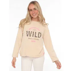 Sweater ""Wild and Free"", mit Used-Look Kanten, Leo Details und Stickerei, Gr. LXL (L/XL), Beige