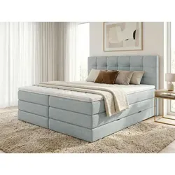 Boxspringbett Best XL mit 2 Bettkästen und Topper – Blau - Komfortables Boxspringbett Best XL mit zwei Bettkästen für zusätzlichen Stauraum. Erhältlich in verschiedenen Größen, mit Taschenfederkernmatratze für optimale Anpassung und hochelastischem Schaum für stabilen Schlaf.