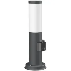 ledscom.de Pollerleuchte PORU mit Steckdose, anthrazit, 38,5 cm, inkl. Smart Home RGBW E27 LED Lampe - Moderne Pollerleuchte für außen mit integrierter Steckdose. Witterungsbeständig und spritzwassergeschützt (IP44). Gestalten Sie Ihre Außenbereiche individuell mit dimmbaren RGB-Farben und genießen Sie Sicherheit und Stil in Ihrem Garten.