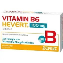 Hevert VITAMIN B6 HEVERT 100 mg Tabletten – 60 St. - Hochwertige VITAMIN B6 HEVERT 100 mg Tabletten (60 Stück) für eine gezielte Nährstoffversorgung. Ideal für die tägliche Unterstützung, günstig und diskret in Ihrer Versandapotheke erhältlich.