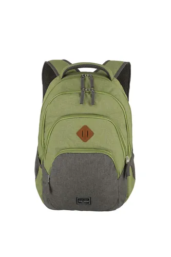 travelite Rucksack Basics mit Laptopfach - Daypack in Grau/Grün, ideal für Schule und Freizeit, mit speziellem Laptopfach für optimalen Schutz deiner Geräte.