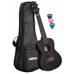 Cascha Premium Mahagoni Konzert Linkshänder Ukulele Set Schwarz - Sonstige Zupfinstrumente - Hochwertiges Mahagoni, ideal für Einsteiger und Fortgeschrittene, inkl. Gigbag, Plektren und Gurtpins für optimalen Spielkomfort.