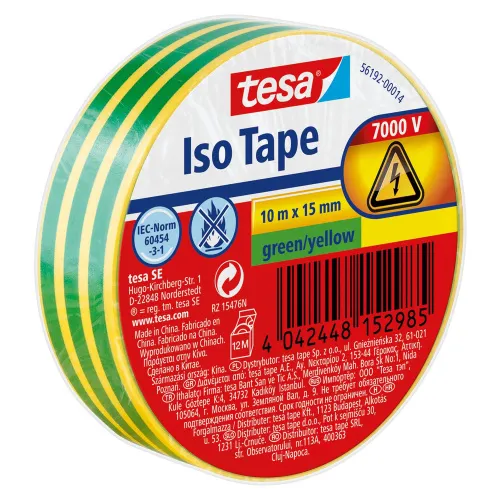 tesa 56192 Isolierband selbstklebend hitzebeständig grün/gelb 15mm x 10m