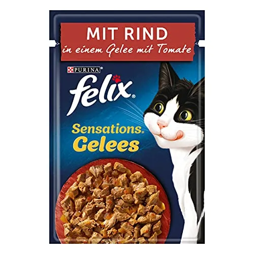 Felix Sensations Gelees Katzenfutter nass, mit Rind und Tomate in Gelee, 26er Pack (26 x 85g)