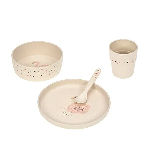 LÄSSIG Kindergeschirr Set (Teller, Becher, Schälchen, Löffel) ohne Melamin, BPA-frei, für Spülmaschine und Mikrowelle/Dish Set Little Water Swan