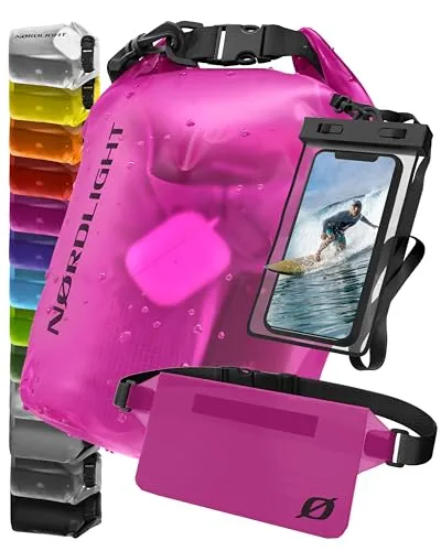 Nordlight wasserdichte Tasche 3er Set (Pink) - Dry Bag 5l + Handyhülle + Hüfttasche - Schütze deine Wertsachen mit unserem 3er Set: Ein Dry Bag, eine Handyhülle und eine Bauchtasche. Ideal für Strand und Outdoor-Aktivitäten – 100% wasserdicht und leicht zu transportieren!