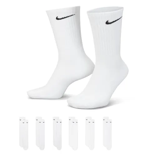 Nike Unisex Everyday Cushioned Training Crew Socks (6 Paar) - Weiß - Herrensocken mit dicker Frotteesohle für optimalen Tragekomfort und Dämpfung während intensiver Workouts. Schweißableitendes Material sorgt für ein trockenes Gefühl.