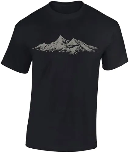 Baddery Wander T-Shirt Herren - „Alpengipfel“ (Schwarz XL)