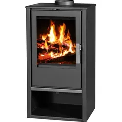 Modern EEK A+ Kaminofen Victoria CAPRI - Schwarz - Kaminofen der Energieeffizienzklasse A+, 100% in der EU produziert, mit großem Glasdesign für maximalen Flammensicht und umweltfreundlichem Holzheizen.