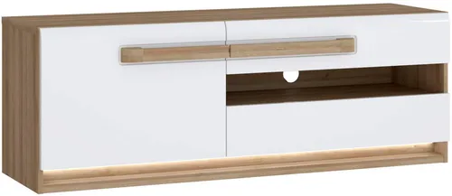 Lowboard FORTE "Attention TV-Board" in Rivera Eiche und Weiß Glanz - TV-Halterungen mit Soft-Close-Funktion für leisen und sanften Schubladenzug, modernes Design und praktische Kabelführung.