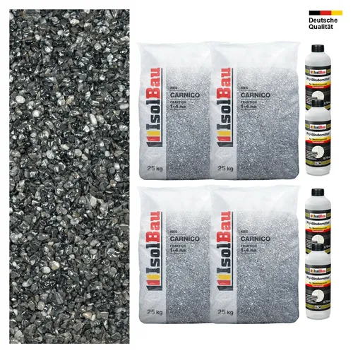 Steinteppich SET Carnico 1-4mm Marmorkies 100kg + PU-Bindemittel Set für 10m²