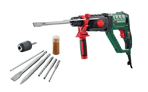 Parkside PBH 1050 B2 Meißelhammer mit Koffer - Bohrmaschine für kraftvolles Bearbeiten von Beton und Stein, inklusive umfangreichem Zubehör und SDS-Plus System für einfachen Werkzeugwechsel.