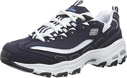 Skechers Damen D'lites Biggest Fan Sneaker - Navy Trubuck mit Carolina Blue Trim - Damen-Sneaker mit 3,8 cm integriertem Absatz für zusätzlichen Komfort; ideal für Alltag und Freizeit.