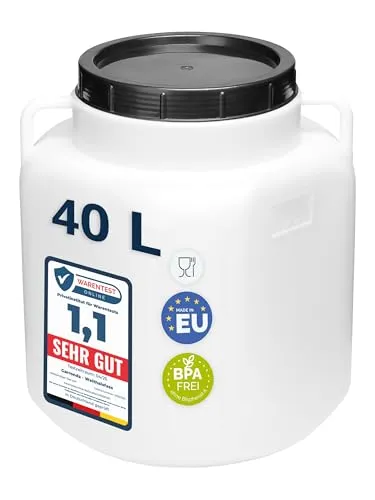 Garronda 40 Liter BPA-freies Futtertonne und Wassertank - Vielseitiges 40L eckiges Fass aus BPA-freiem HDPE, ideal für Lebensmittel und Futter. Robuste Konstruktion mit praktischem Transportdesign, perfekt für verschiedene Flüssigkeiten und als Einmachbehälter.