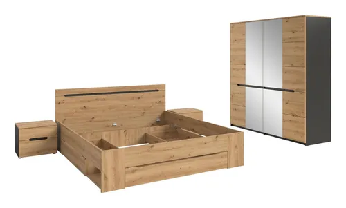 xonox.home Schlafzimmer-Set Canu (3tlg.) – Modernes Bett mit Nachtkommoden - Stylisches 3-teiliges Schlafzimmer-Set in Basalt grau, bestehend aus Bett (180x200 cm) und 2 Nachtkommoden. Pflegeleichte Oberflächen und FSC®-zertifiziert für nachhaltige Qualität. Ideal für modernes Wohnen.