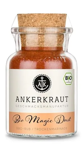 Ankerkraut Bio Magic Dust Gewürz, BBQ-Rub Marinade für Fleisch, Gewürzmischung in Bio-Qualität, perfekt für diverse Fleisch- und Gemüsesorten, 115 g im Korkenglas