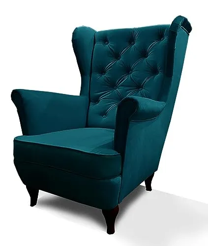 Beautysofa Chesterfield-Sessel, Türkis, 1-Sitzer mit Stil - Eleganter Chesterfield-Sessel im Wohnzimmer, bietet außergewöhnlichen Sitzkomfort dank ergonomischem HR-Schaum und attraktiver, pflegeleichter Samtoberfläche.