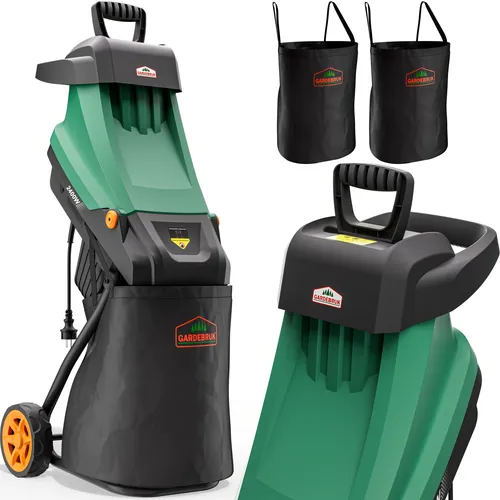 Gardebruk Messerhäcksler 3100 W - Häcksler mit max. 45 mm Aststärke, leistungsstark und leise, ideal für die effiziente Gartenabfallverwertung. Inklusive 2x 50 L Beutel für einfachen Transport.
