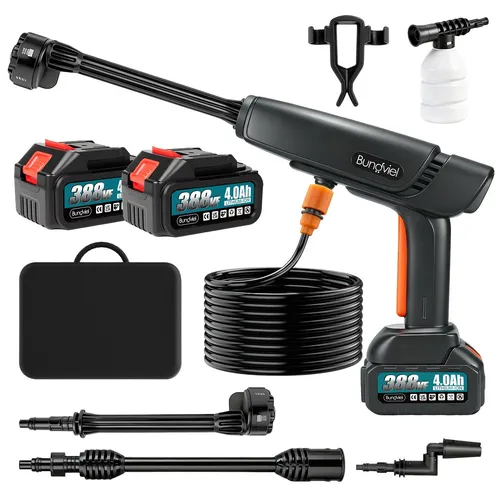 180Bar Akku Hochdruckreiniger mit 2×4000mAh Akkus - Kompakter Hochdruckreiniger für vielseitige Anwendungen. Mit 180 BAR Druck und 6-in-1 Düse ideal für die Reinigung von Autos, Terrassen und Gartenmöbeln. Effizienter bürstenloser Motor sorgt für hohe Leistung und lange Laufzeiten.