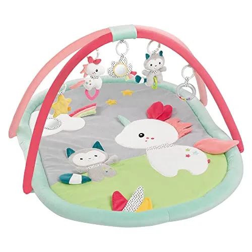 Fehn 3-D-Activity-Decke Aiko & Yuki - Spiel- & Krabbeldecken, fördert die Motorik mit 5 abnehmbaren Spielzeugen und bietet weichen Komfort für Babys ab 0+ Monaten.