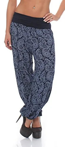 Malito - Damen Haremshose mit Orient Print - Pumphose aus Baumwolle - Stoffhose zum Tanzen, Chillen & Yoga - Aladinhose 8580 (dunkelblau)