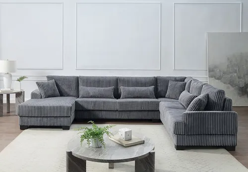 ATLANTIC home collection Wohnlandschaft Miron, U-Form, 332cm - Bequeme U-förmige Wohnlandschaft mit weichem Cordbezug und 6 Zierkissen. Ideal für gesellige Abende und entspannte Stunden. Pflegeleicht und robust für den täglichen Einsatz.