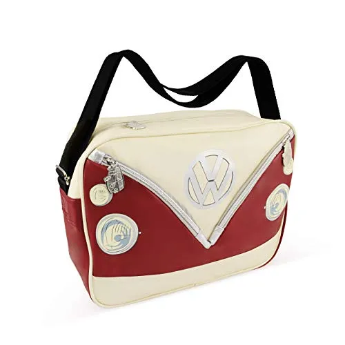 BRISA VW Collection - Volkswagen Schulter-Umhänge-Reise-Tasche - Messenger-Bag im T1 Bulli Design, ideal für Schule, Uni oder Büro. Hochwertiges, leicht zu reinigendes Kunstleder und viel Stauraum für Utensilien.
