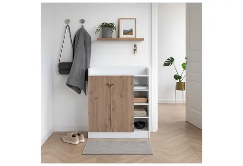 HTI-Living Kommode Sideboard Weiß-Artisaneiche - Elegantes Sideboard mit 8 Regalfächern, ideal zur geschmackvollen Aufbewahrung. Maße: 83 cm breit, 30 cm tief, 90 cm hoch. Perfekt für jeden Wohnraum.