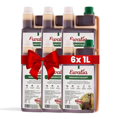 NEU! EWALIA Immunvitalsaft - Stärkendes Ergänzungsfuttermittel für Pferde, Förderung des allgemeinen Wohlbefindens, Natürliche Vitalitäts- und Resilienzunterstützung, 100% Natur pur, 6x1 Liter