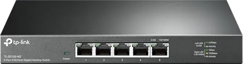 TP-Link TL-SG105-M2 5-Port 2.5-Gigabit Ethernet Switch - Robuster 5-Port Ethernet Switch mit Plug-and-Play-Funktion, Metallgehäuse und intelligenter QoS für optimierte Netzwerkleistung.