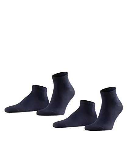 FALKE Herren Sneakersocken Happy Double Pack M Sn Baumwolle kurz einfarbig 2 Paar, Blau Dark Navy 6375, 43-46
