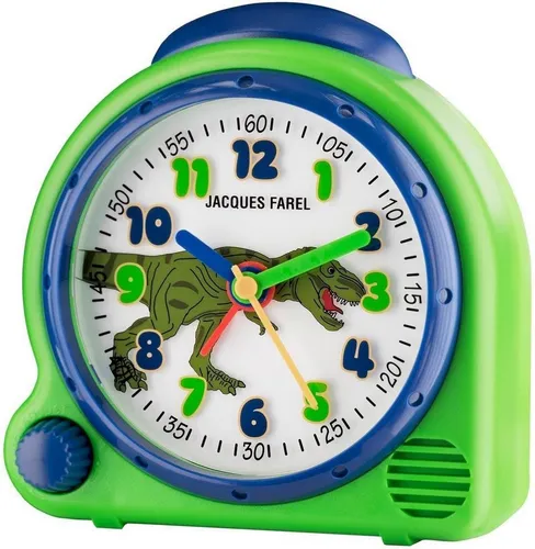 JACQUES FAREL HappySound Kinderwecker mit Dino Sound - Kinderwecker mit lustigem Dino-Sound und Lautstärkeregelung, ideal für sanftes Wecken. Geräuschloses Quarzwerk und dimmbare LED-Beleuchtung sorgen für ruhige Nächte.