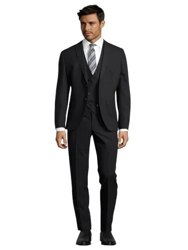 Steffen Klein Herren Anzug - Dreiteiler - Slim Fit - Größe 102 - Business Anzug mit Weste - Elastischer Komfort - Schwarz