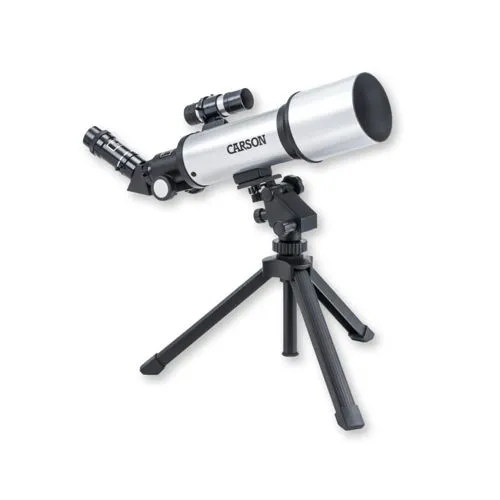 Carson SkyChaser 70 mm Refraktor Einsteiger-Teleskop - Teleskop für Einsteiger mit 70 mm Apertur und Vergrößerung bis 133,5x, ideal für Beobachtungen von Mond und Planeten. Inkl. Tischstativ und Tragetasche für einfache Handhabung.