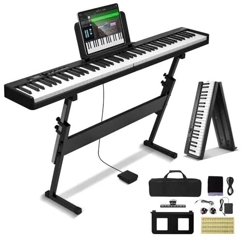 VEVOR 88 Tasten Digitalpiano E-Piano faltbar mit Bluetooth - Zubehör für Tasteninstrumente - Tragbares und faltbares Design für Musikunterricht, mit Bluetooth MIDI und vielseitigen Anschlussmöglichkeiten für optimale Flexibilität.