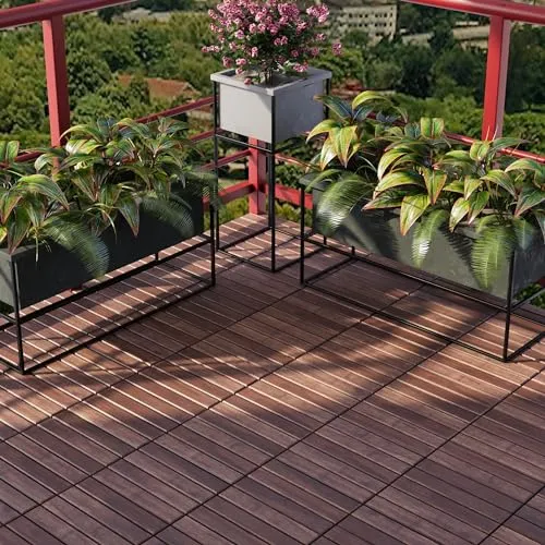 casa.pro Terrassenfliesen Alliste 10er Set - Wetterfeste Holzfliesen für Balkon - Terrassen- & Balkonfliesen, ideal für vielfältige Anwendungen im Außenbereich mit einfachem Klicksystem und langlebigem Akazienholz für ein gemütliches Ambiente.