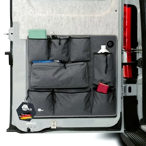 your GEAR Ortles L – Organizer für Kastenwagen Hecktür - Maximaler Stauraum für Kastenwagen: 7 Reißverschlusstaschen und Flaschenhalterung für eine ordentliche Aufbewahrung. Einfache Montage ohne Bohren, ideal für Camping und Reisen.