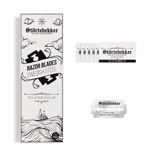 Störtebekker® Premium Rasierklingen - 100 scharfe Klingen für Rasierhobel & Rasiermesser - Nassrasierer - Hautschonende Rasur mit schwedischem Edelstahl, ideal für empfindliche Haut und universell einsetzbar.
