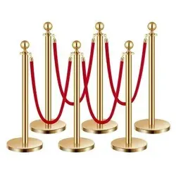 VEVOR 6 Absperrpfosten mit 4 Roten Samtseilen - Licht & Bühne - Eleganter und stabiler Absperrständer, der mit Sand befüllbar ist für optimale Standfestigkeit und einfache Montage.