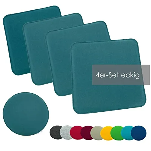 heimtexland ® 4er Pack Sitzkissen Filz Typ631 – Petrol 35x35 cm - Stuhlkissen aus strapazierfähigem, pflegeleichtem Polyester, ideal für drinnen und draußen. Mit 2 cm Polsterung für hohen Sitzkomfort und vielseitig einsetzbar – perfekt für jedes Zuhause.