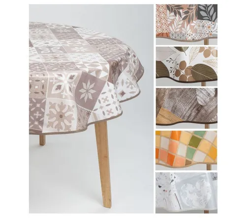 laro 140cm runde Wachstuch Tischdecke abwaschbar Wachstuchtischdecke mit Saum-Eingefasst-Paspelband, Muster:Mustergeflecht Beige Braun, Größe: Rund 140cm