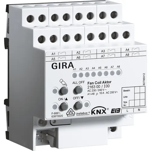 Gira Fan Coil Aktor KNX REG 216300 - Heizungsaktor für effiziente Temperaturregelung - Steuerungstechnik: Gira Fan Coil Aktor ermöglicht präzise Heizungsregelung und optimiert den Energieverbrauch in Ihrem Zuhause.