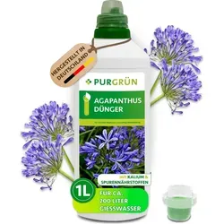 Purgrün Agapanthus Dünger, NPK 3+5+7, 1 Liter - Flüssigdünger für kräftige Blüten - Blumendünger für Agapanthus, fördert schnelles Wachstum und Blütenbildung dank extra Kalium und wertvollen Spurennährstoffen.