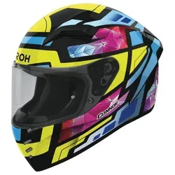 Airoh Connor Stellar Helm in Gelb Blau Pink, Größe S 55/56 - Motorradhelm mit extra weitem Sichtfeld, hypoallergener Innenausstattung und verstellbarer Belüftung für optimalen Tragekomfort. Ideal für den ganzjährigen Einsatz.