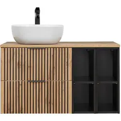 Lomadox Waschtisch XANTEN-56 in Anthrazit mit Wotan Eiche - Eleganter Waschtisch mit mittiger Armatur, selbstmontierbar. Maße: 101x47x74 cm. Ideal für ein stilvolles Badezimmer mit praktischem Stauraum.